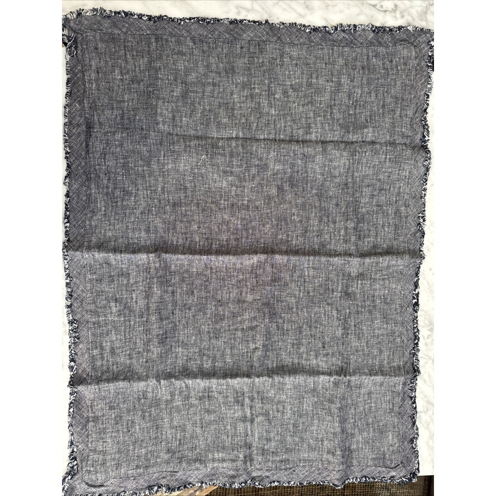 Pottery Barn Belgian Flax Linen Standatrd Sham Marina Blue Chambray Fringe Edge